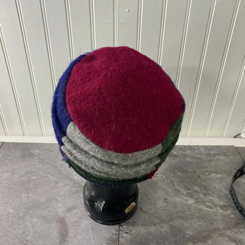 Unique Patchwork Beanie Hat Women's Multi Color Wool Blend‎ Hippie Boho Small sz